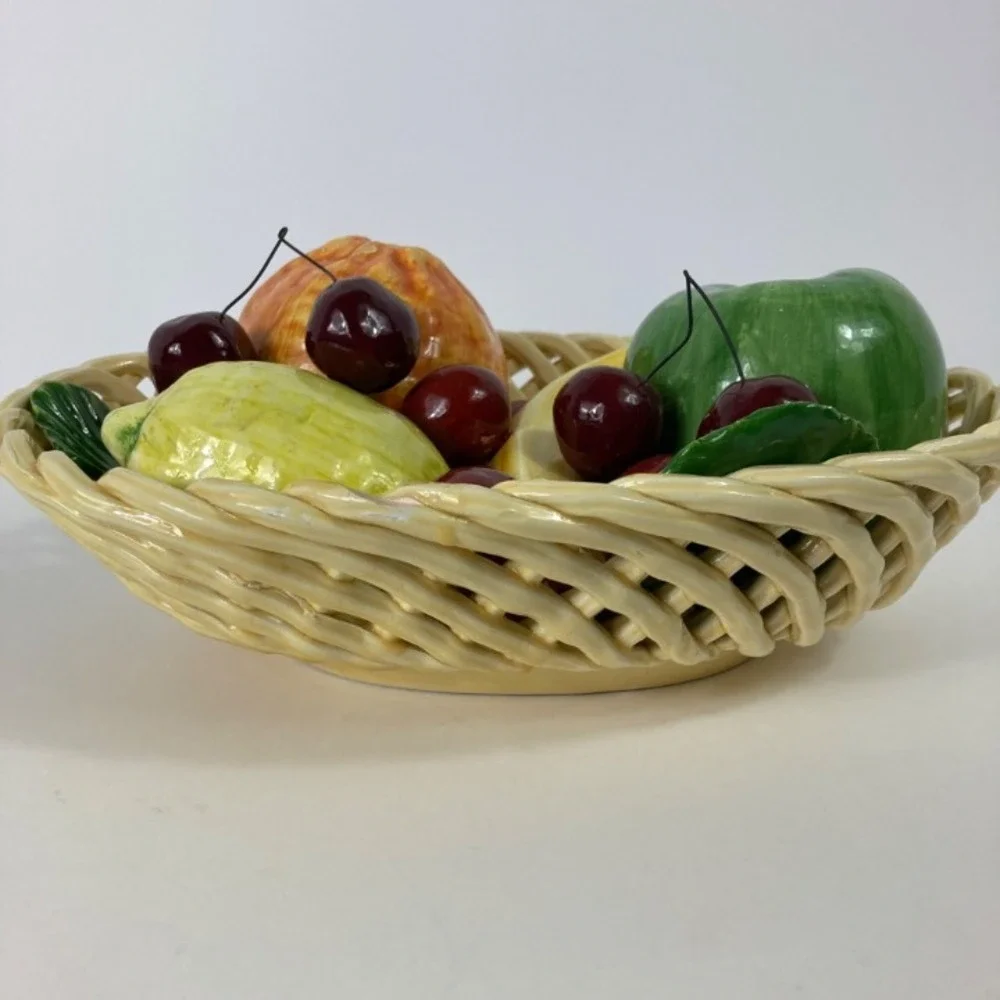 Vintage Italian Bassano Made In Italy Ceramic Basket with Fruit 8‎ x 11
